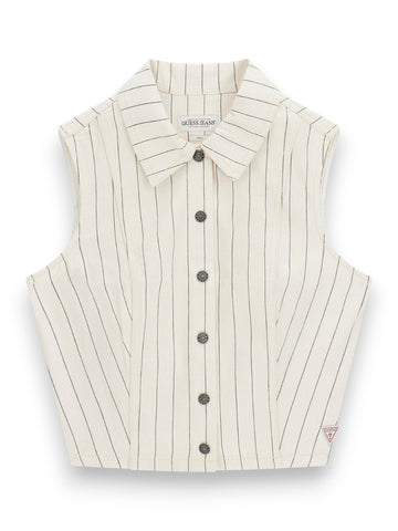 Guess Jeans Gj Cropped Front Tie Top - Camicie Donna - Panna