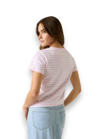 Guess Jeans Gj Ss Cn Reg Yd Striped Tee - Camicia Donna - Bianco/Rosa