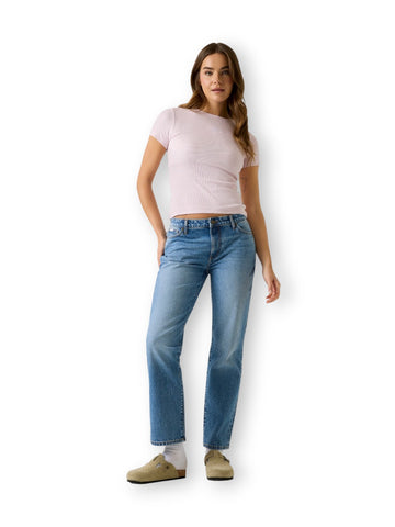 Guess Jeans Gj Ss Cn Rib Embro Tee - T-Shirt Donna - Rosa