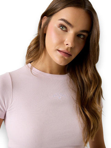 Guess Jeans Gj Ss Cn Rib Embro Tee - T-Shirt Donna - Rosa