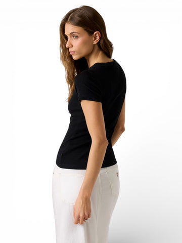 Guess Jeans Gj Ss Cn Rib Embro Tee - T-Shirt Donna - Nero