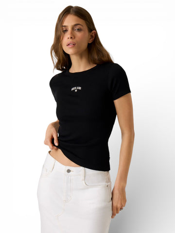 Guess Jeans Gj Ss Cn Rib Embro Tee - T-Shirt Donna - Nero