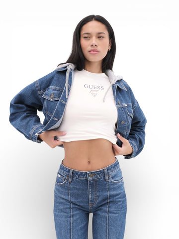 Guess Jeans Gj Cropped Hooded Trucker - Capospalla Donna - Denim