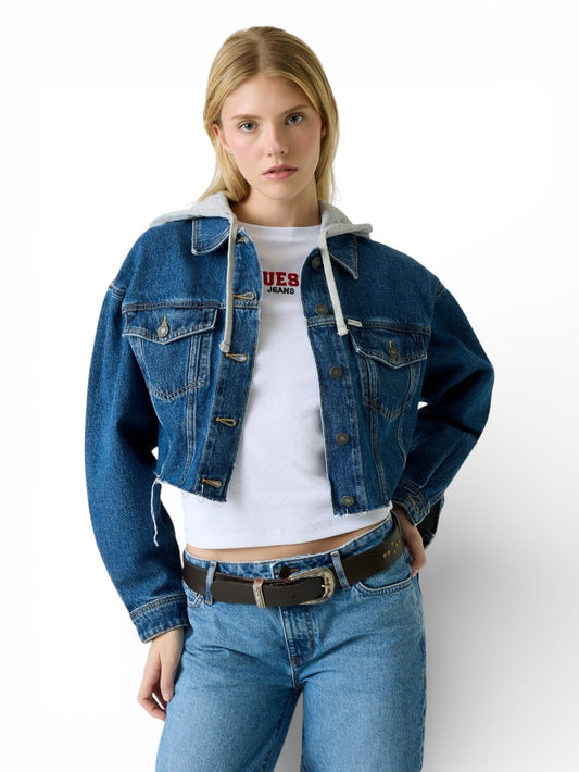 Guess Jeans Gj Cropped Hooded Trucker - Capospalla Donna - Denim