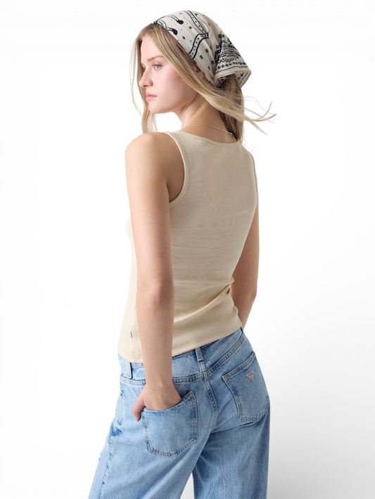 Guess Jeans Gj Tank Top Slim Rib Embro - T-Shirt Donna - Beige