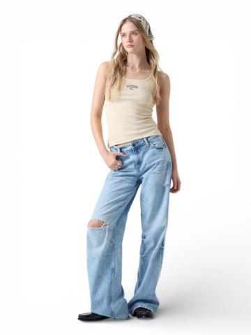 Guess Jeans Gj Tank Top Slim Rib Embro - T-Shirt Donna - Beige