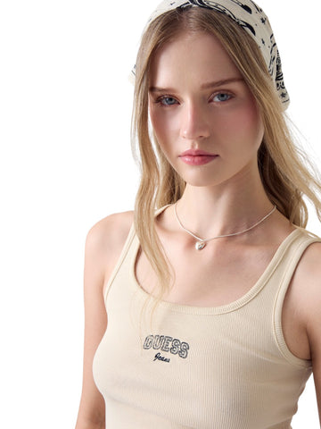 Guess Jeans Gj Tank Top Slim Rib Embro - T-Shirt Donna - Beige