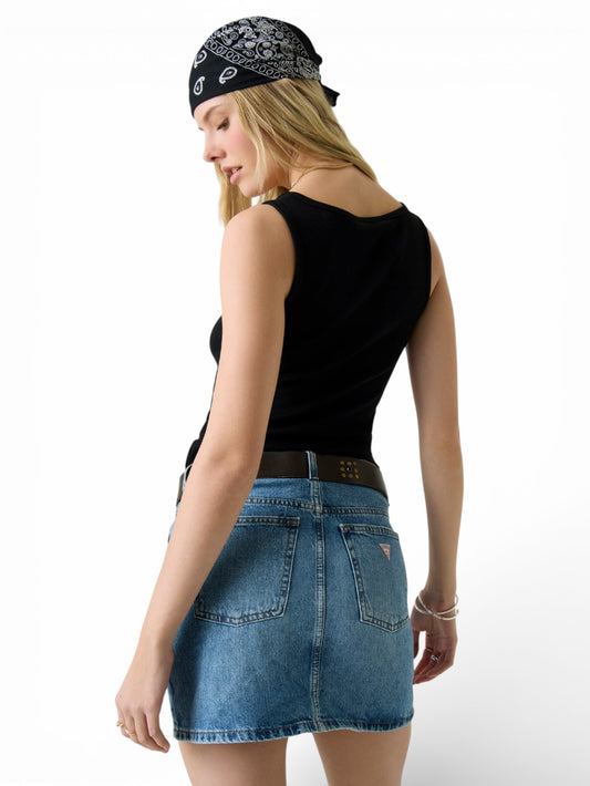 Guess Jeans Gj Tank Top Slim Rib Embro - T-Shirt Donna - Nero
