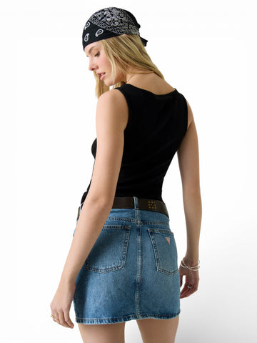 Guess Jeans Gj Tank Top Slim Rib Embro - T-Shirt Donna - Nero