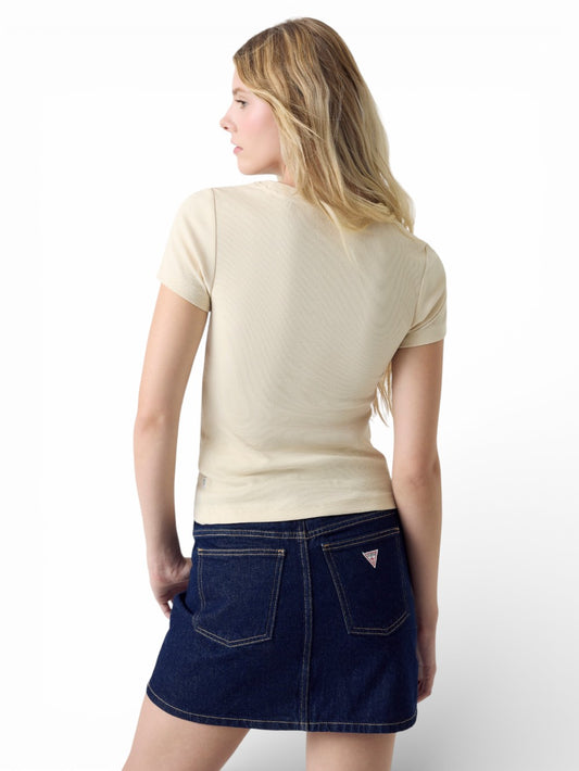 Guess Jeans Gj Sl Cn Embro Slim Tee - T-Shirt Donna - Beige