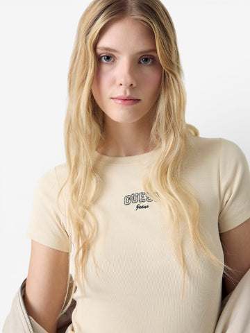 Guess Jeans Gj Sl Cn Embro Slim Tee - T-Shirt Donna - Beige