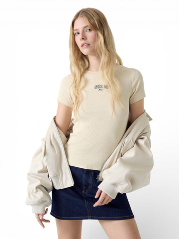 Guess Jeans Gj Sl Cn Embro Slim Tee - T-Shirt Donna - Beige