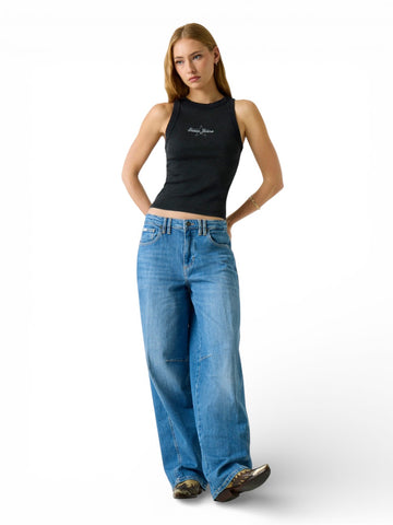 Guess Jeans Gj Patch Halter Tank Top Rib - T-Shirt Donna - Nero
