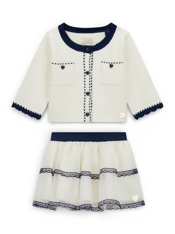 Guess Kids Set Cardigan+Mesh Skirt Cerem - Completo Bambina - Panna