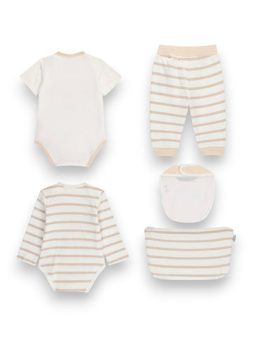 Guess Kids Set Ls Body+ss Body+pants+bib - Completo Bambino - Panna