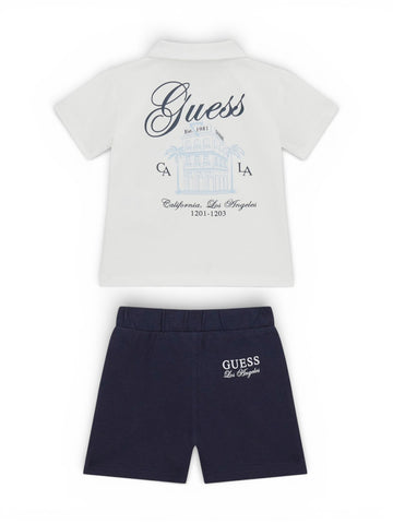 Guess Kids Set Ss Piquet Polo+Shorts - Completo Bambino - Bianco