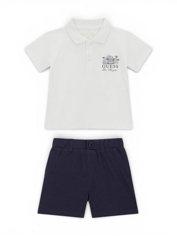 Guess Kids Set Ss Piquet Polo+Shorts - Completo Bambino - Bianco