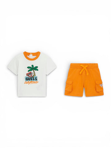 Guess Kids Set Ss T-Shirt+Terry Shorts - Completo Bambino - Bianco
