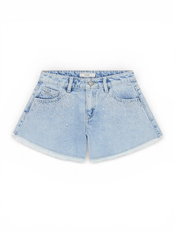 Guess Kids Rigid Denim Shorts W/rhineston - Shorts Bambina - Denim