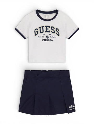 Guess Kids Set Ss T-Shirt+Pl Canvas Skirt - Completo Bambina - Bianco