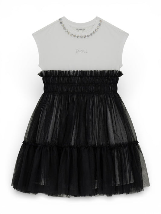 Guess Kids Mixed Fabric Ss Dress - Abito Bambina - Nero