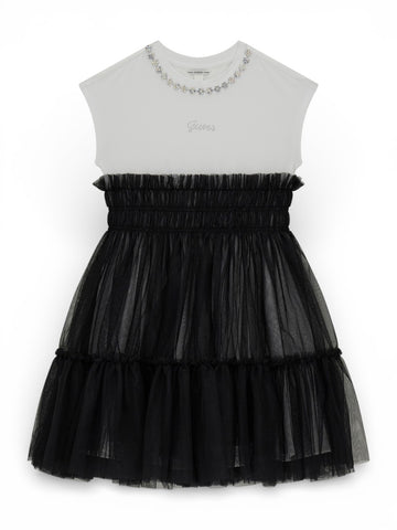 Guess Kids Mixed Fabric Ss Dress - Abito Bambina - Nero