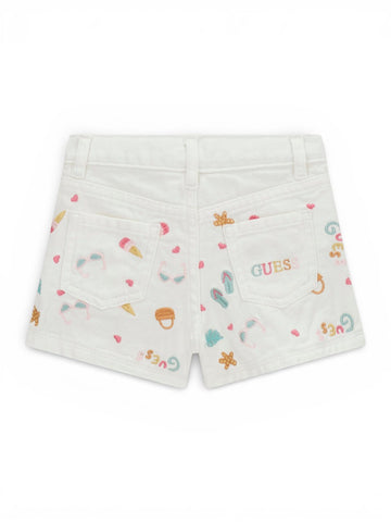 Guess Kids Rigid Bull Denim Shorts W/embr - Shorts Bambina - Bianco