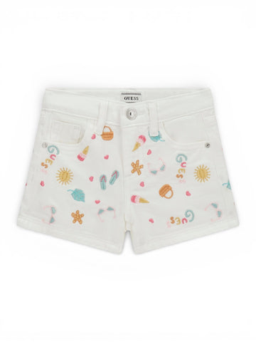 Guess Kids Rigid Bull Denim Shorts W/embr - Shorts Bambina - Bianco