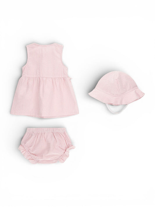 Guess Kids Set Hat+Sl Dress+Panties - Completo Bambina - Pink And White Strip