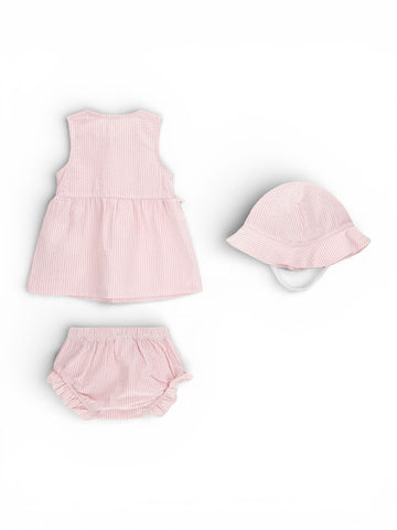 Guess Kids Set Hat+Sl Dress+Panties - Completo Bambina - Pink And White Strip