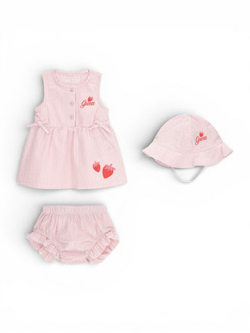 Guess Kids Set Hat+Sl Dress+Panties - Completo Bambina - Pink And White Strip