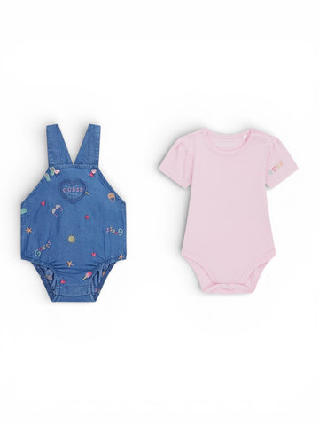 Guess Kids Set Ss Body+Chambray Romper - Completo Bambina - Rosa