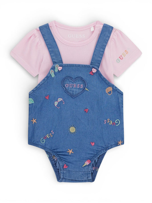 Guess Kids Set Ss Body+Chambray Romper - Completo Bambina - Rosa