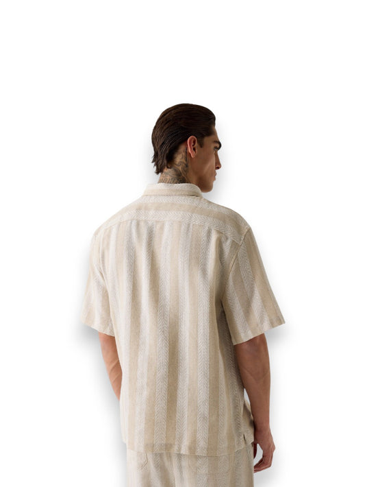 Guess Ss Macro Textured Jacqaurd Str - Camicie Uomo - Beige