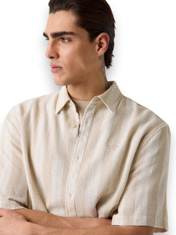 Guess Ss Macro Textured Jacqaurd Str - Camicie Uomo - Beige