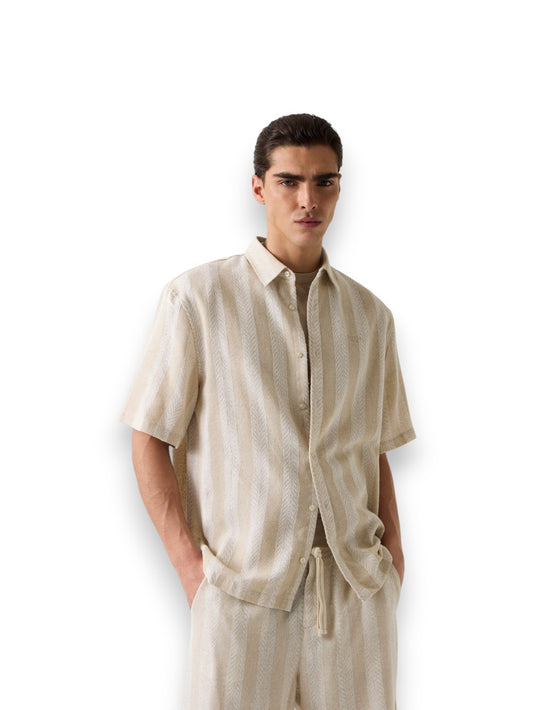 Guess Ss Macro Textured Jacqaurd Str - Camicie Uomo - Beige
