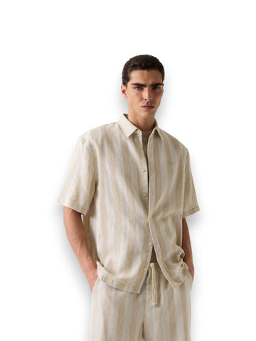 Guess Ss Macro Textured Jacqaurd Str - Camicie Uomo - Beige