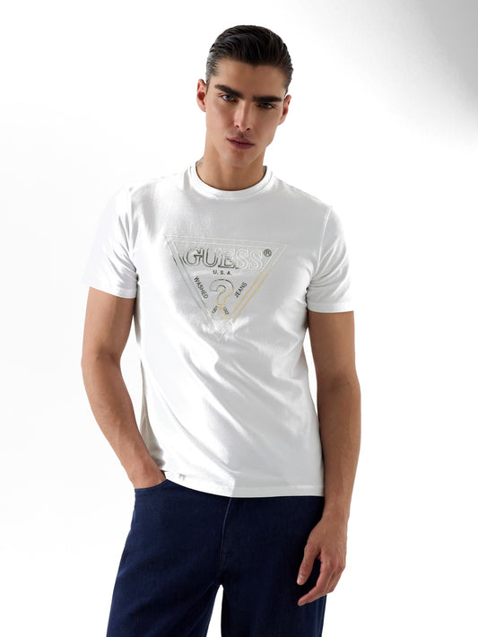 Guess Cn Ss Triangle Hd Multicolor T - T-Shirt Uomo - Bianco