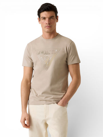 Guess Cn Ss Triangle Hd Multicolor T - T-Shirt Uomo - Beige