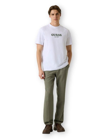 Guess Cn Ss Guess Logo Contrast Stit - T-Shirt Uomo - Bianco
