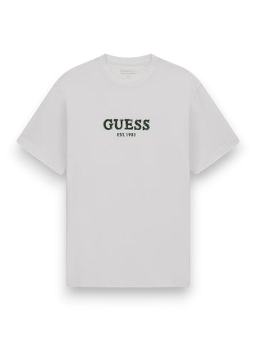 Guess Cn Ss Guess Logo Contrast Stit - T-Shirt Uomo - Bianco