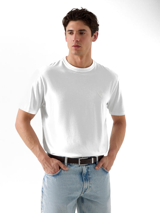 Guess Cn Ss Small Patch Cotton Modal - T-Shirt Uomo - Bianco