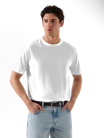 Guess Cn Ss Small Patch Cotton Modal - T-Shirt Uomo - Bianco