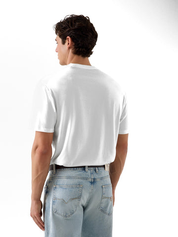 Guess Cn Ss Small Patch Cotton Modal - T-Shirt Uomo - Bianco