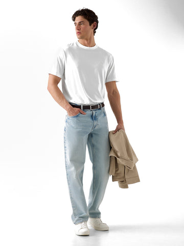 Guess Cn Ss Small Patch Cotton Modal - T-Shirt Uomo - Bianco