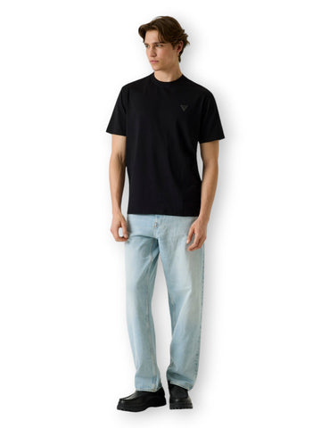 Guess Cn Ss Small Patch Cotton Modal - T-Shirt Uomo - Nero