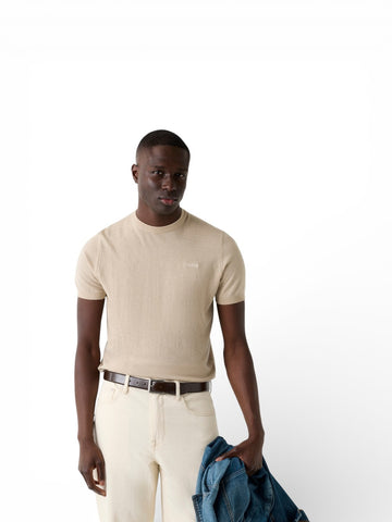 Guess Lewis Cn Ss Cotton Silk Swtr - Maglieria Uomo - Sabbia