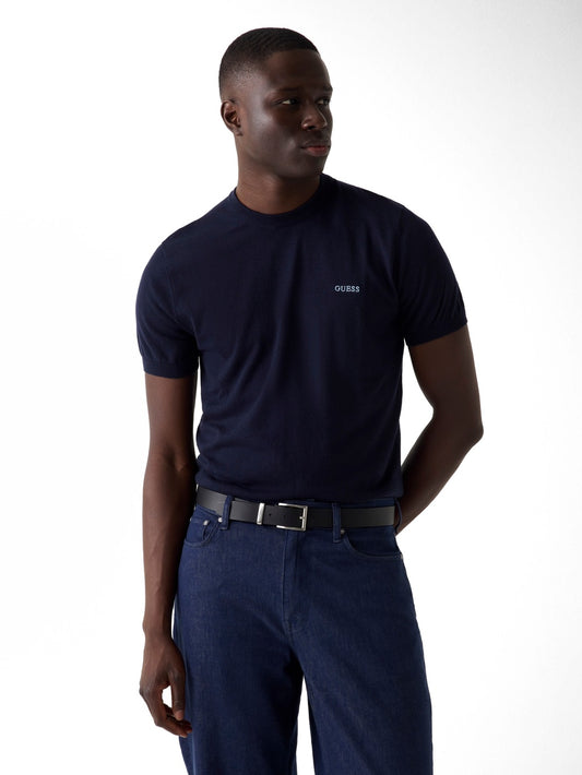 Guess Lewis Cn Ss Cotton Silk Swtr - Maglieria Uomo - Blu