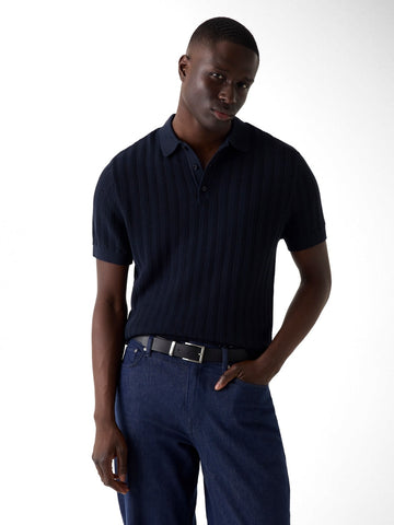 Guess Lonny Polo Ss Harringbone Stit - T-Shirt Uomo - Blu