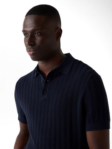 Guess Lonny Polo Ss Harringbone Stit - T-Shirt Uomo - Blu